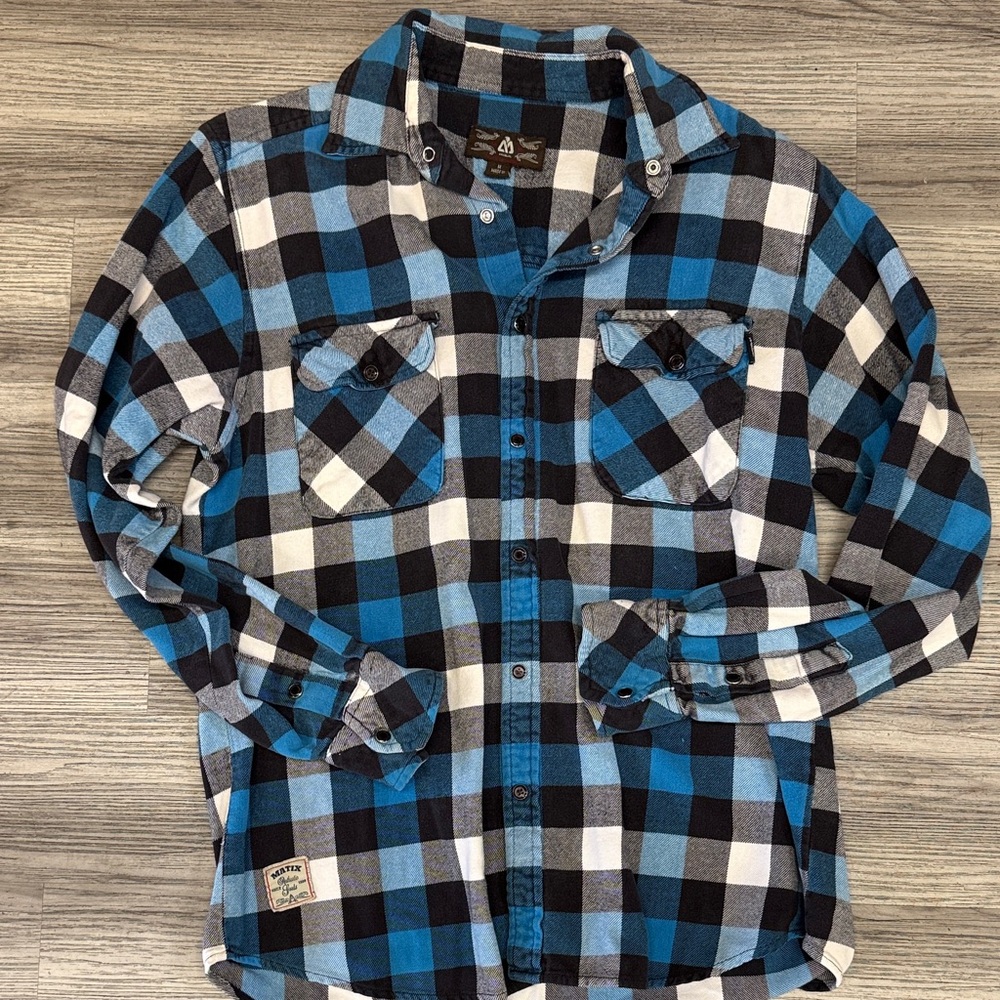 Matix Blue and Black Plaid Button-Down Shirt
